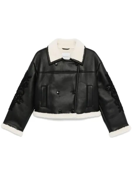 ERMANNO FIRENZE куртка из искусственной кожи с вышитыми рукавами, черный