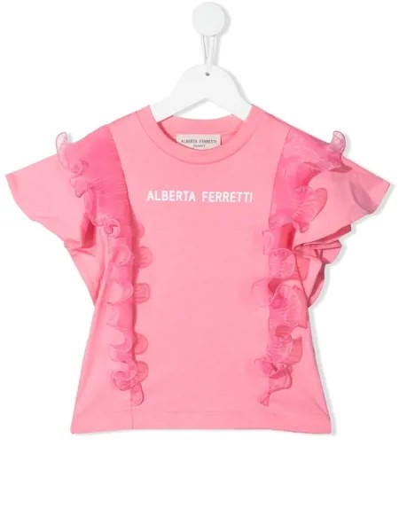 Alberta Ferretti Kids футболка с оборками и логотипом