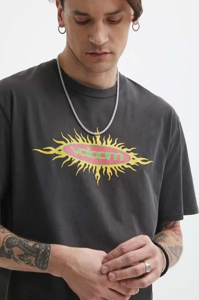 Хлопковая футболка Volcom, серый