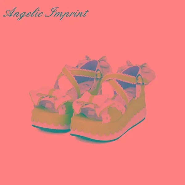 Милые японские сандалии с ремешками для костюмированной игры «Лолита»; милые туфли на декоративной танкетке c бантом и кружевом; летние туфли-сандалии
