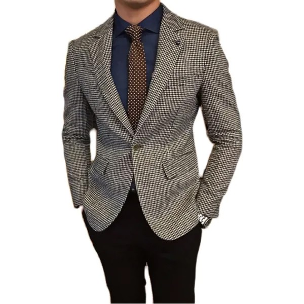 Мужской пиджак в стиле ретро, кофейный деловой Повседневный блейзер с воротником-стойкой для свадьбы, костюмы для шафера, 2022