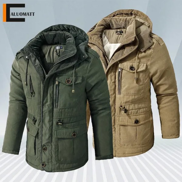 Зима 2022, мужские куртки с капюшоном, парки, утепленная флисовая куртка с меховым ворсом, мужское повседневное пальто, мужские пальто со съемной шапкой, европейские размеры