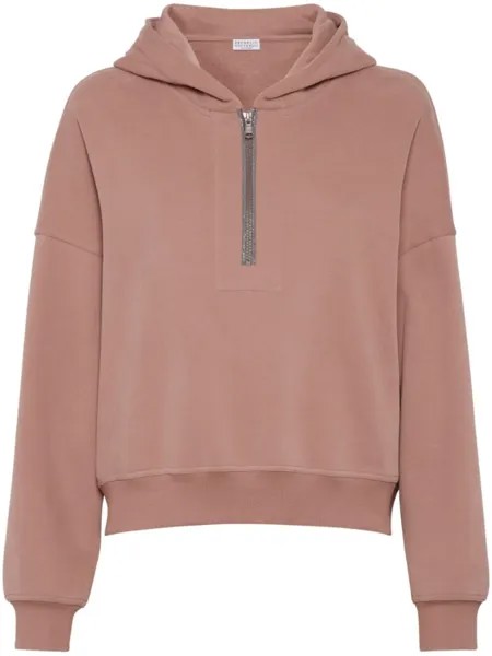 Brunello Cucinelli худи на молнии с декором Monili, розовый