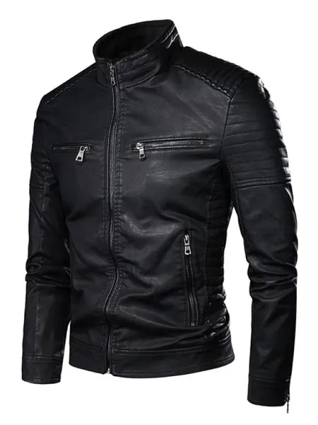 Milanoo Leather Jacket For Man Chic Windbreaker Fall Black Cool Winter Coats