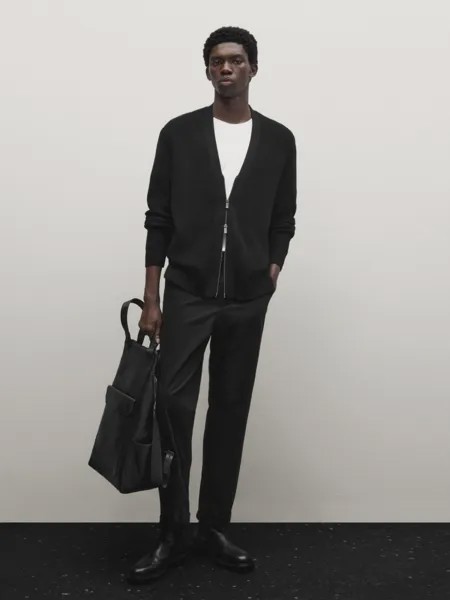 Трикотажный кардиган на молнии Massimo Dutti, черный
