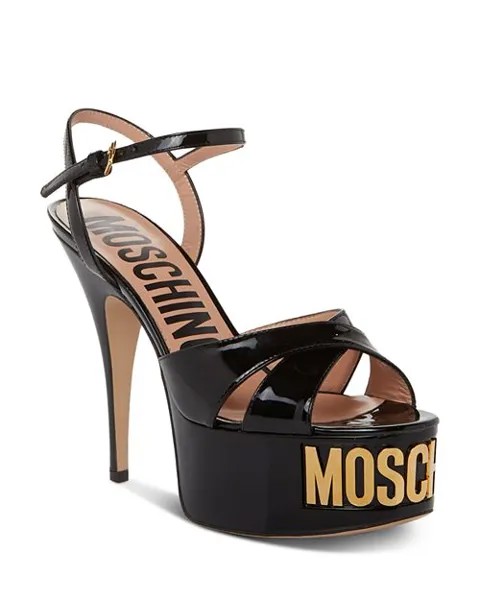 Женские босоножки на высоком каблуке и платформе с логотипом Crossover Moschino, цвет Black