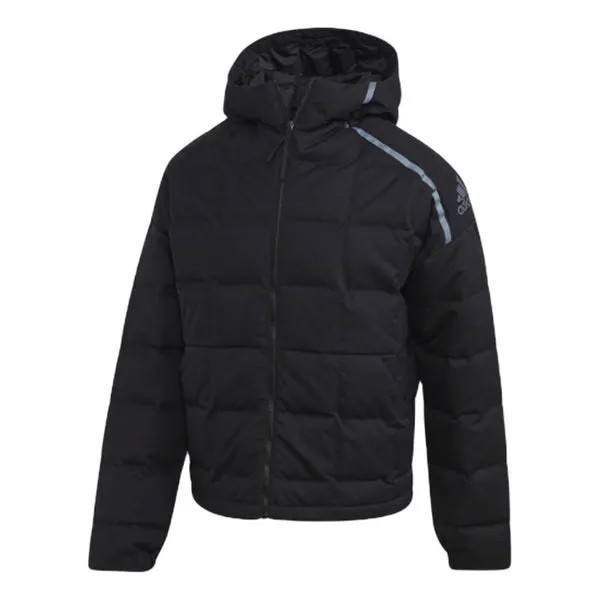 Пуховик Men's adidas Solid Color High Collar Long Sleeves With Down Feather Black Jacket, черный