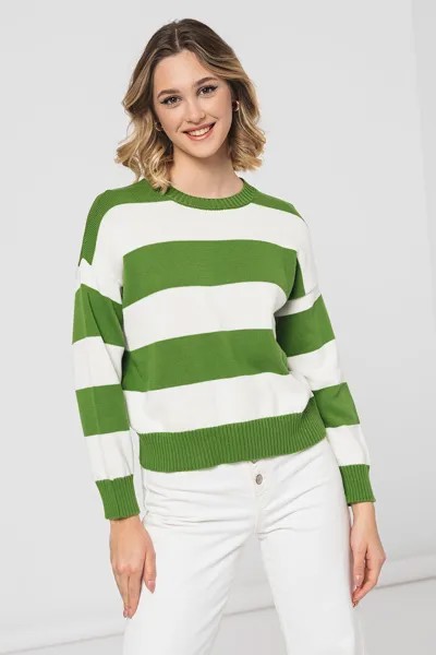 Полосатый пуловер с заниженными рукавами United Colors Of Benetton, зеленый