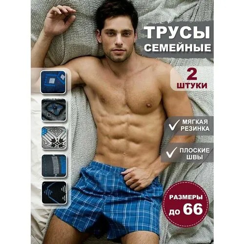Трусы , размер 56, синий, серый