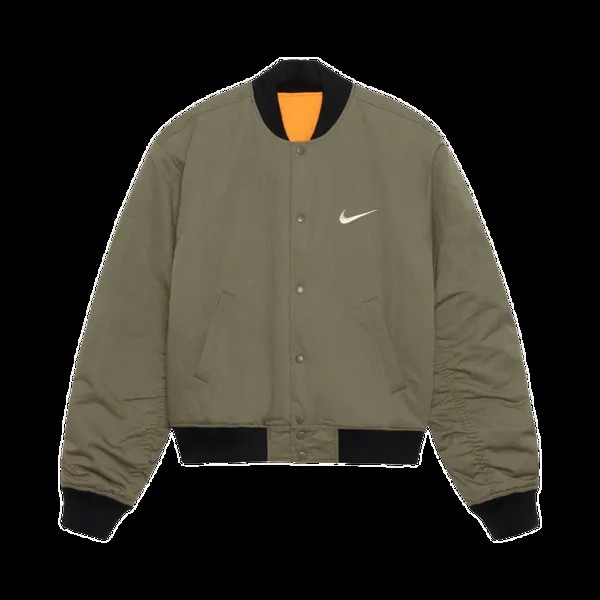 Куртка Stussy x Nike Reversible Varsity 'Medium Olive/Bright Mandarin', зеленый