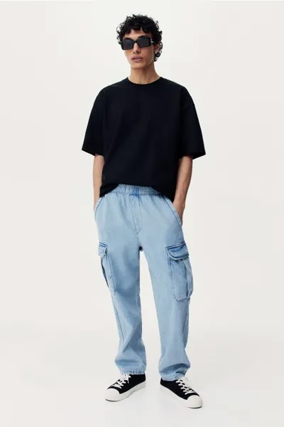 Спортивные брюки-карго из джинсовой ткани свободного кроя H&M, синий
