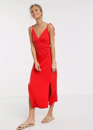 Красный сарафан миди на бретельках в рубчик ASOS DESIGN