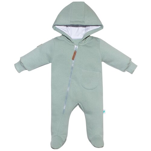 Комбинезон Toucan for Kids детский, на молнии, капюшон, закрытая стопа, размер 68, голубой