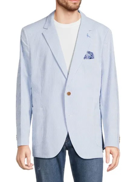 Полосатое спортивное пальто из жатого хлопка Tailorbyrd, синий