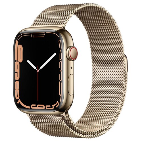 Умные часы Apple Watch Series 7 GPS + Cellular MKJY3FD/A 45мм Gold Stainless Steel Case with Gold Stainless Steel Milanese Loop, золото/золото