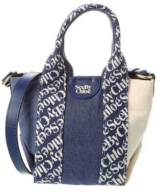 Миниатюрная женская сумка-тоут из ткани и кожи See By Chloé Laetizia, синяя
