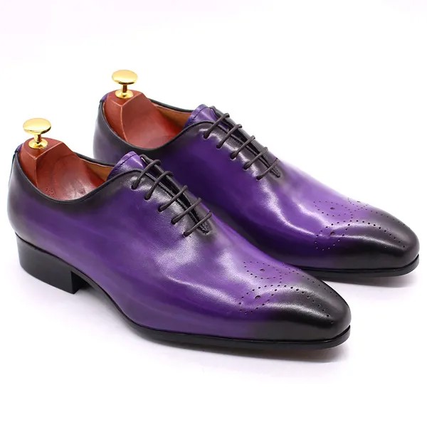 Туфли мужские классические, натуральная кожа, синие фиолетовые оксфорды, свадебная обувь, обувь для вечеринок, Формальные туфли для мужчин