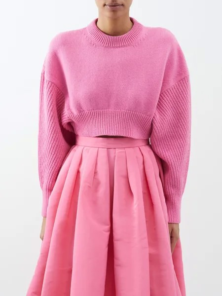 Укороченный шерстяной свитер с объемными рукавами Alexander McQueen, розовый
