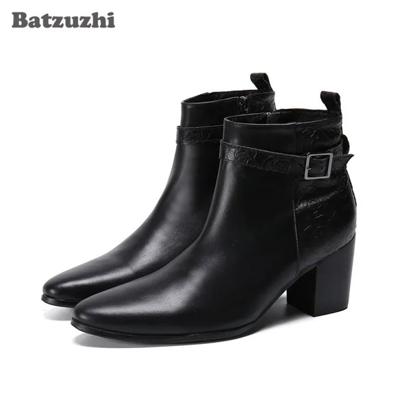 Batzuzhi японский Тип Для мужчин 7,5 сапоги на высоком каблуке, увеличивающие рост, с бантом ботинки из мягкой кожи Для мужчин для Для мужчин свадебные и вечерние botas hombre, размеры 38-46