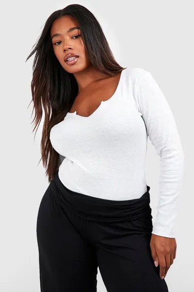 Боди plus notch с длинными рукавами Boohoo, серый