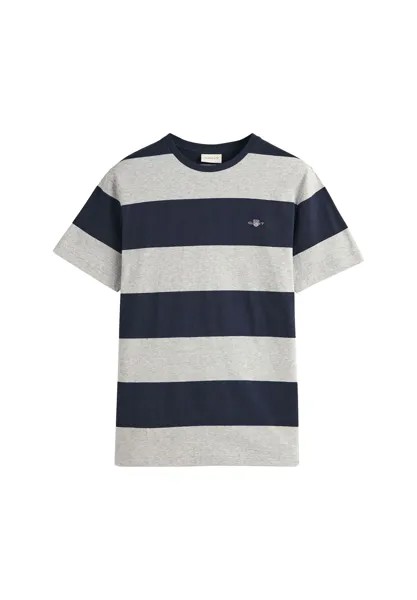 Мужская футболка в полоску - BAR STRIPE T-SHIRT, круглый вырез, короткий рукав, хлопок GANT, серый