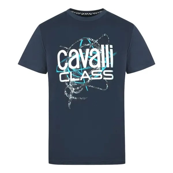 Темно-Синяя футболка с рисунком змеиной кожи Cavalli Class, синий