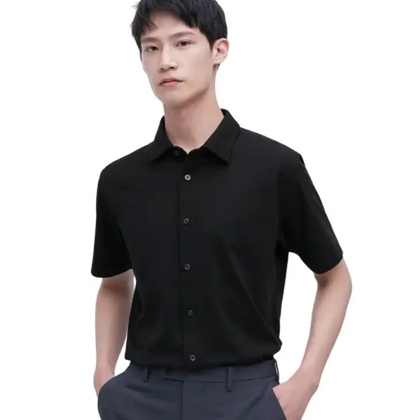 Рубашка Uniqlo AIRism Polo Open Collar, черный