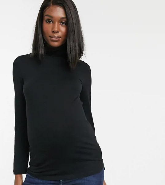 Черный лонгслив с высоким воротником ASOS DESIGN Maternity