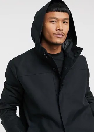 Черный водонепроницаемый тренч с капюшоном ASOS DESIGN-Черный цвет