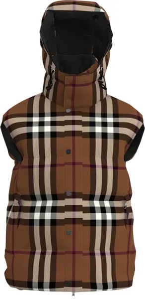 Пуховик Burberry Packaway Hood Reversible Check Puffer Gilet 'Dark Birch Brown', коричневый