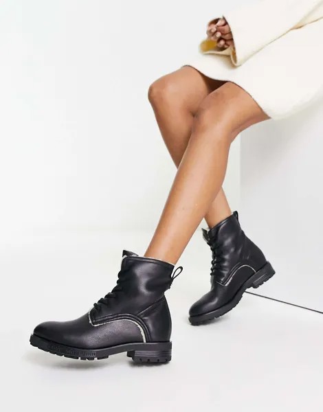 Черные и кремовые ботинки на шнуровке Love Moschino с контрастной подкладкой из искусственного меха