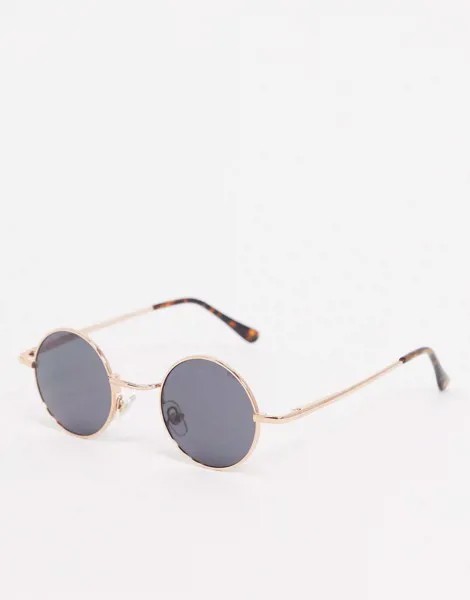 Круглые солнцезащитные очки в золотистой оправе River Island-Золотой