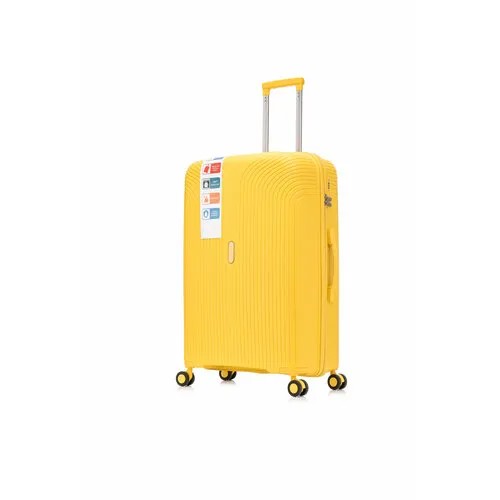 Чемодан Journey PP-01/Желтый, полипропилен, износостойкий, опорные ножки на боковой стенке, водонепроницаемый, 118 л, размер L, желтый