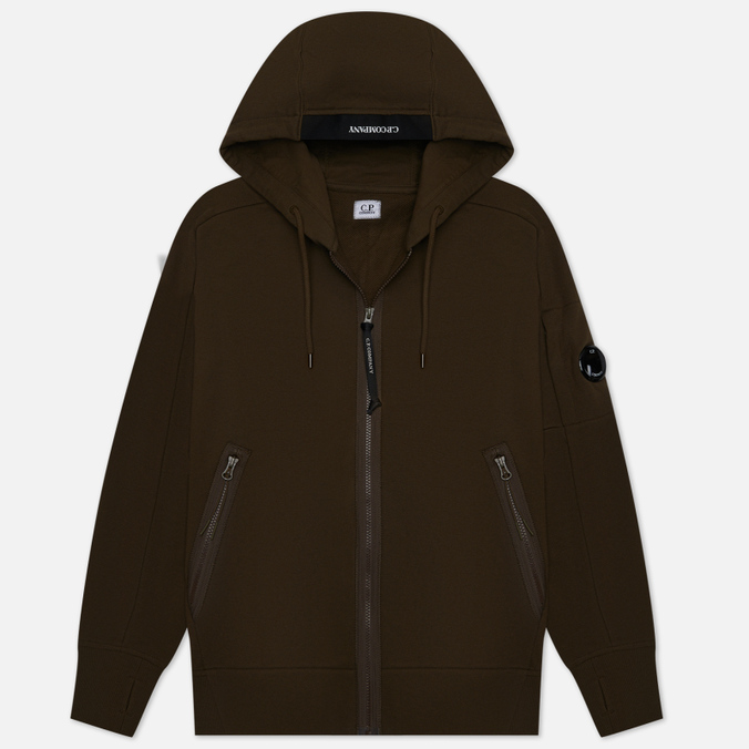 Мужская толстовка C.P. Company Zipped Hoodie Diagonal Raised Fleece оливковый, Размер S