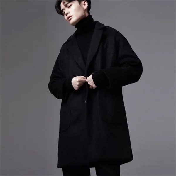 Мужское шерстяное пальто, свободные рукава реглан, свободные плечи, черный классический