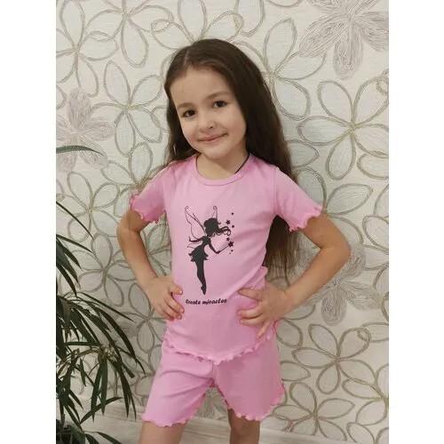 Пижама Камелия, футболка, шорты, размер 128-64, розовый