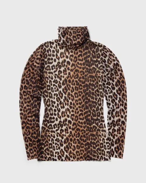 Топ Ganni Printed Mesh Long Sleeve Rollneck, цвет leopard