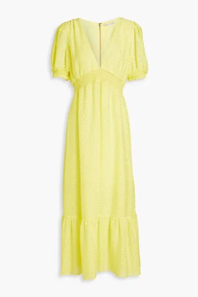 Платье миди из шифона фил-купе Angela с присборками Alice + Olivia, ярко-желтый