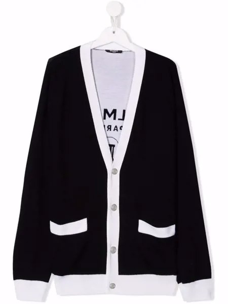 Balmain Kids шерстяной кардиган с контрастной отделкой