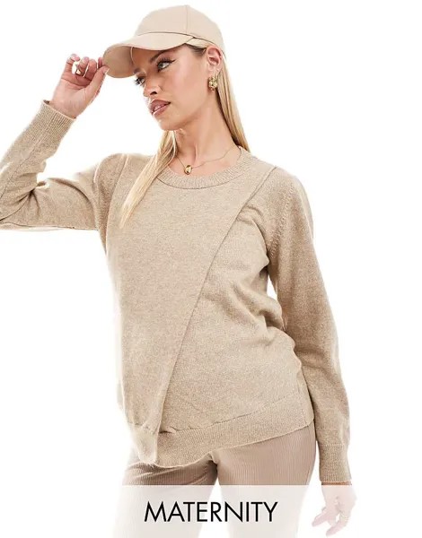 Mamalicious Maternity – бежевый свитер для кормящих мам с разрезом спереди, одежда для беременных