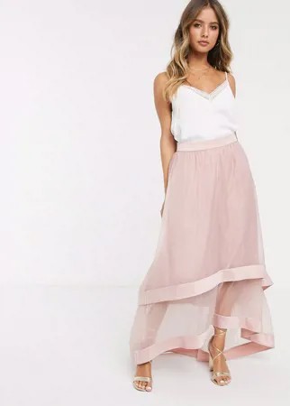 Розоватая юбка макси с асимметричным краем Chi Chi London-Розовый