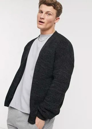 Черный трикотажный кардиган в рубчик в стиле oversized с V-образным вырезом ASOS DESIGN-Черный цвет
