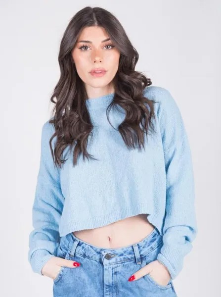 Мини-свитер из хлопка с открытой спиной, светло-синий