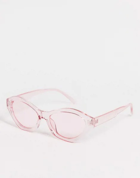 Розовые солнцезащитные очки в угловатой оправе Pieces-Розовый цвет