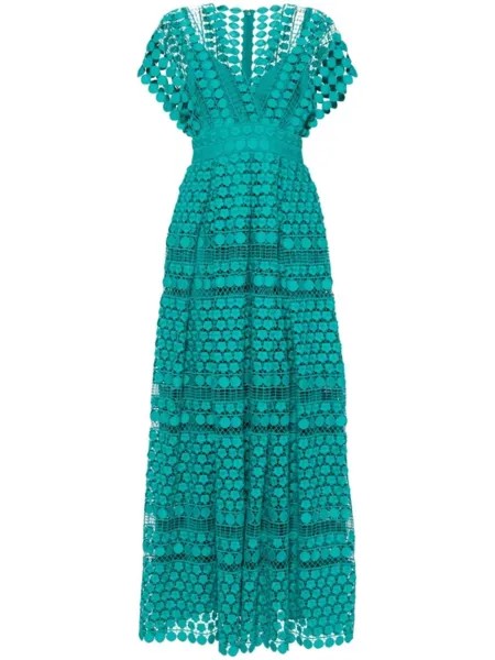 Платье макси из шелка макраме Elie Saab, зеленое