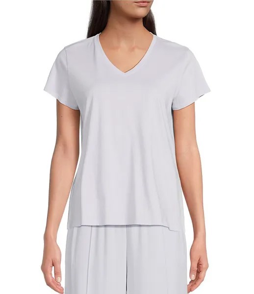 Футболка Eileen Fisher из органического хлопка пима с v-образным вырезом и короткими рукавами, фиолетовый