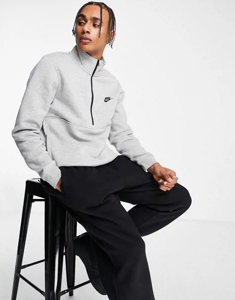 Серый флисовый свитшот с короткой молнией Nike Club-Черный