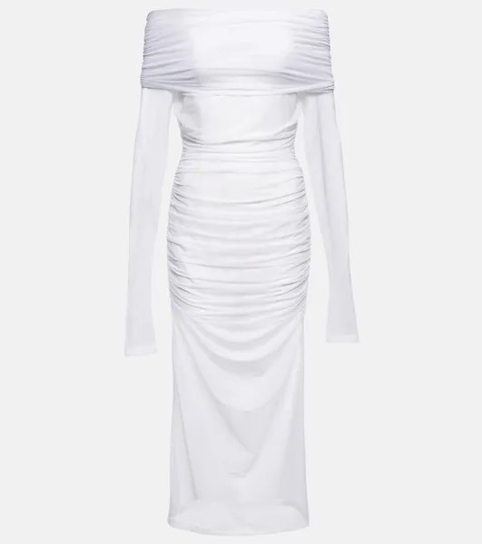 Платье миди из тюля с открытыми плечами и сборками из коллаборации с Kim DOLCE&GABBANA, белый