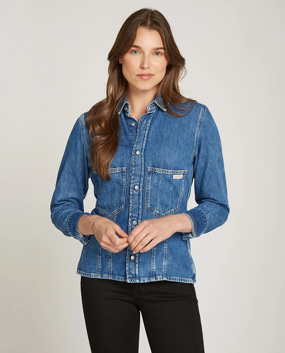 Женская джинсовая рубашка с длинным рукавом Calvin Klein Jeans, синий