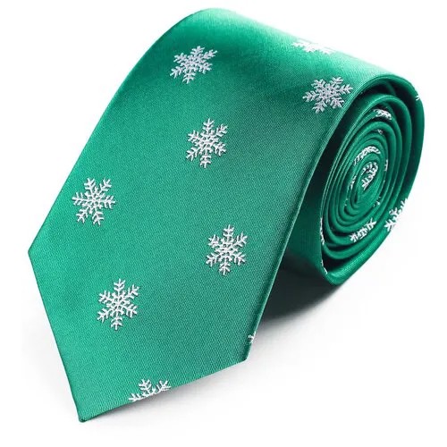 Мужской галстук новогодний широкий изумрудный со снежинками на Новый год